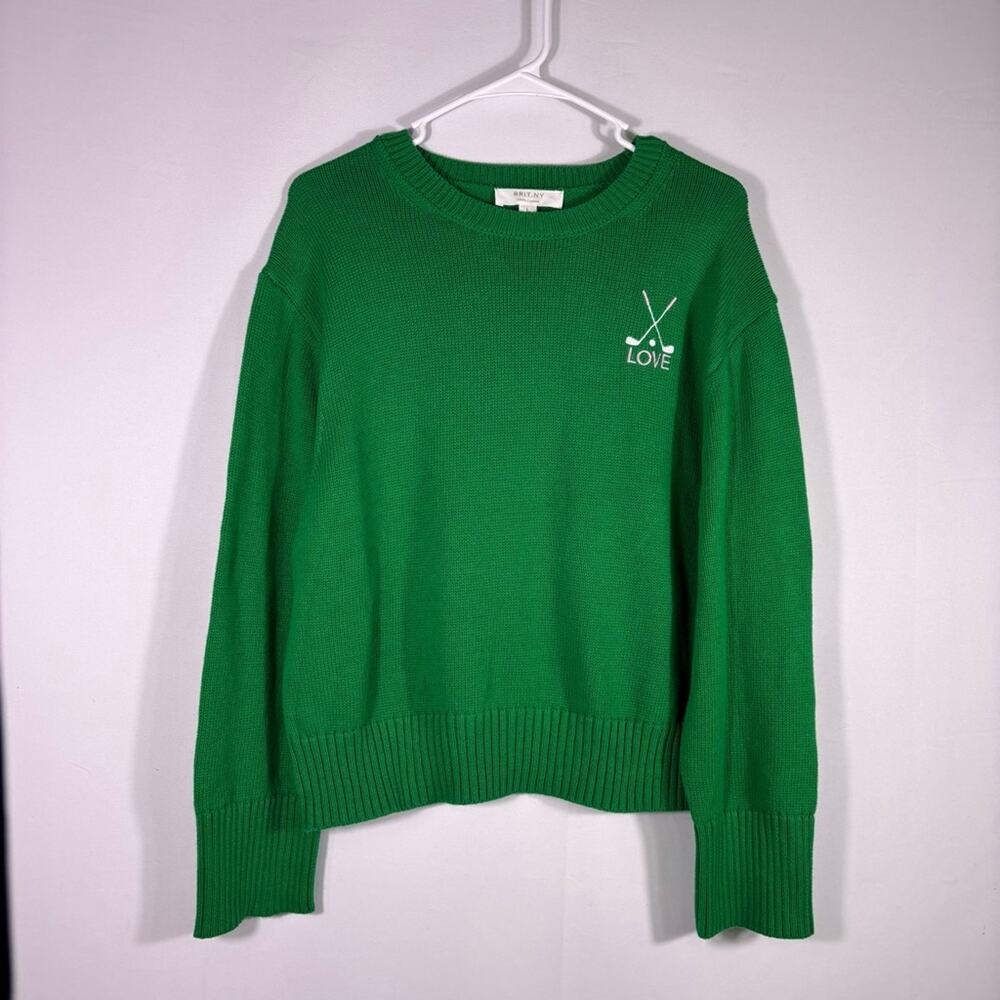 NWT Brit.NY Golf Love Green 100% Cotton Crewneck Sweater Size Large 1247